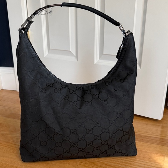 Gucci Handbags - Gucci Authentic Black Nylon/Leather GG Pattern Hobo Bag, with dust bag